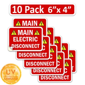 10Pack 6x4 4x6 inch 3.5 Main Electric Disconnect Notice Label Sticker Vinyl - Bild 1 von 5