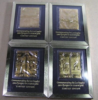 22 Carat Gold Foil Stamps 1984 Los Angeles Olympics in 4 Frames Issued by Zambia Foto 1 de 4
