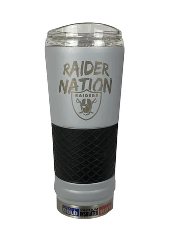 Raiders Las Vegas Oakland NFL Raider Nation Tumbler Stainless Steel 24 oz Silver Cover