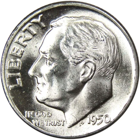 1950 D Roosevelt Dime BU Uncirculated Mint State 90% Silver 10c US Coin Cover