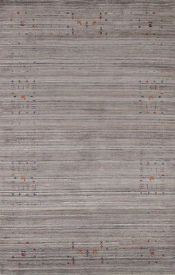 Grey Handmade Indien Rug Wool Gabbeh Rug 5x8 ft - Image 1 of 4
