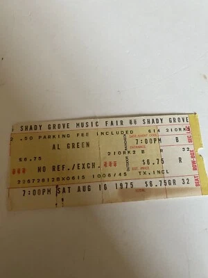 Concert Ticket Stub Vintage 1975 Al Green Shady Grove Music Fair DC - Image 1 of 4