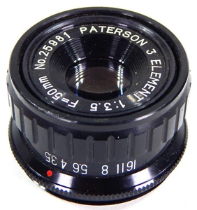 PATERSON 50mm f3.5 OBIETTIVO INGRANDITORE 3 ELEMENTI FOTOGRAFIA CAMERA OSCURA STAMPA VINTAGE - Foto 1 di 4