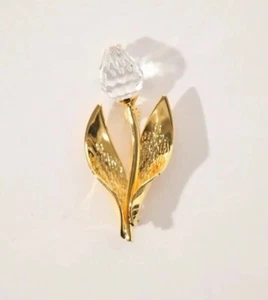 Vintage Signed Swarovski Crystal Gold Tone Tulip Flower Pin Brooch - Picture 1 of 22