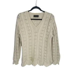 Perez Baby Alpaca Open Knit V-neck Sweater Peruvian Medium Cream Cottagecore - Picture 1 of 9