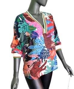 Aniston Jungle Slip Blouse Tunic Semi-Transparent Size 36 - Picture 1 of 4