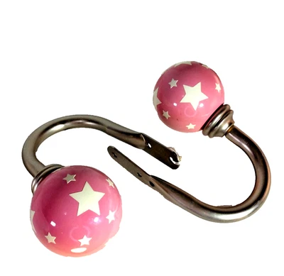 art deco ceramic and nickel curtain hold-back pink/stars - euc - Image 1 of 3