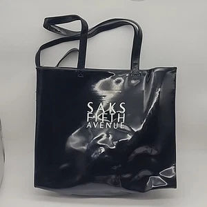 Saks 5th Avenue Tote Bag Black Patent 14x12" - Picture 1 of 4