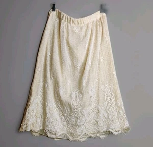VTG Crochet Midi Skirt Womens Lacey Scalloped Union Made Whimsical Coquette 32" - Picture 1 of 11