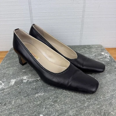 Vintage Talbots Black Leather Closed Square Toe Pumps Heels Size 8 - Image 1 of 4