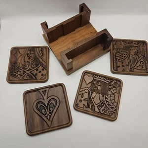 Vintage Matina Decor Forms Wood Four Card Coaster & Holder Set - Picture 1 of 24