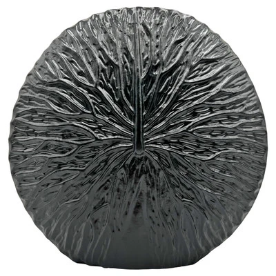 Bergamo Art 11" Decorative Handmade Aluminum Round Flower Vase in Black - Image 1 of 4