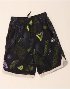 REEBOK Girls Graphic Sport Shorts 10-11 Years Large Black Colourblock BH05 - Picture 1 of 3