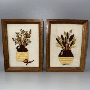 Two Vintage Completed Jiffy Stitchery Crewel Embroidery 8” X  6” Framed Bouquets - Picture 1 of 7