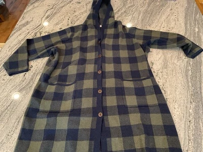 Denim & Co Cardigan Button Sweater Hooded Check Navy Green Plus 5X - Image 1 of 4