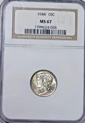 1944 Silver Mercury Dime 10c NGC MS67 Bright Nice CX43 - Image 1 of 4