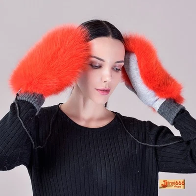 New Women's Fox Fur Gloves for Winter Warmth Gloves, Elastic Knitted Gloves J417 - Image 1 of 4