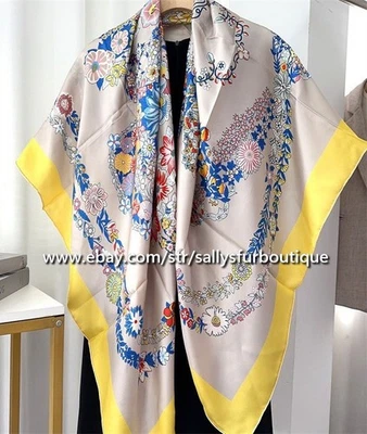 Sallys Boutique Pure Twill Silk Wrap Scarf Stole Saddle Print Square Shawl 53" - Image 1 of 4