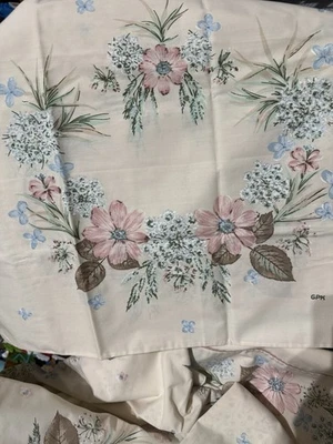 Springmaid Grace Kelly Reverie Full Size Sheet Set VTG Floral Beige, Blue, Pink - Image 1 of 4