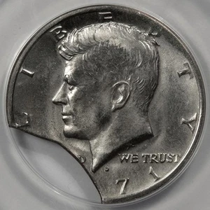 1971 ANACS MS63 Major Curved Clip 9.69 Grams Kennedy Half Dollar Mint Error - Picture 1 of 4