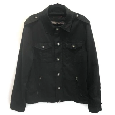 Barkers Mens Jacket Coat Linen Blend Zip Buttons Pockets Shoulder Tab Black Sz M - Image 1 of 4