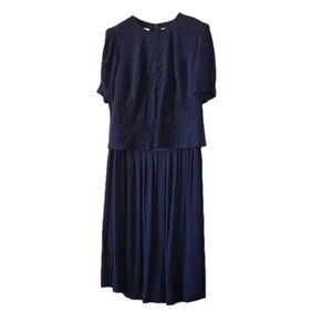 KSL Karin Stevens Gr. 14 Kleid Vintage dunkelblau Brautmutter festlich Pailletten - Bild 1 von 10