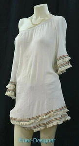 Copricostume da bagno solitario mini abito boho top tunica frange hippie chic taglia L nuovo - Foto 1 di 7