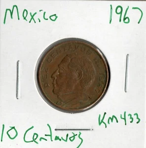 Coin Mexico 10 Centavos 1967 KM433 - Picture 1 of 3