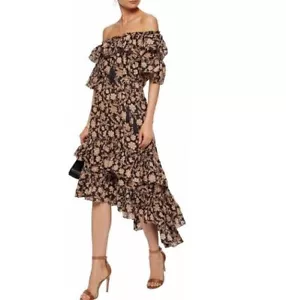 Zimmermann Off Shoulder Floral Midi Dress Linen Ruffle Flamenco Day Tea Size 0 - Picture 1 of 20