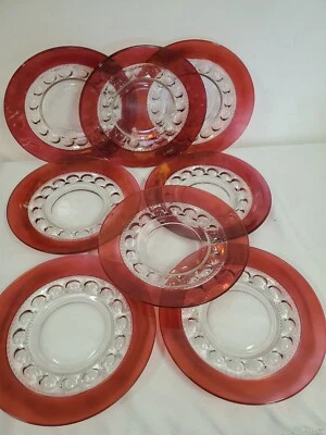 Vintage Kings Crown Ruby Red Salad Lunch Plates (8) Cranberry Flash Thumbprint - Image 1 of 4