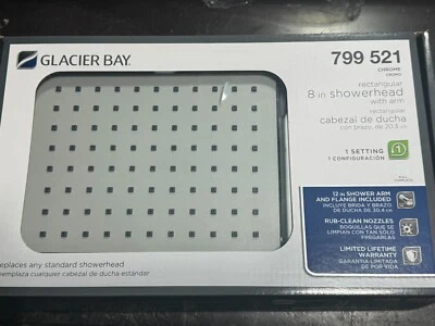 Cabezal de ducha Glacier Bay 8 pulgadas grande montaje en pared único lluvia cuadrado cromo con brazo Foto 1 de 3