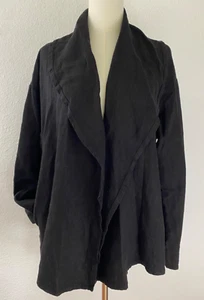 Bryn Walker Black Linen Open Cardigan Jacket sz S Shawl Collar Lagenlook Lagom - Picture 1 of 9