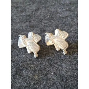 Western Collar Tip, Tooled Saddle Set, Antique Silver Earrings, Made in USA - Picture 1 of 3