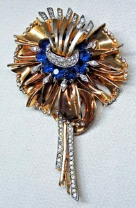 Vintage 1940er Buch seltene riesige gestufte Blumen Brosche REJA signiert goldfarben 298ky - Bild 1 von 2