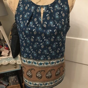 RED HERRING WOMEN'S PRETTY SLEEVELESS TOP Green & Beige BLOUSE SIZE 10 - Picture 1 of 9