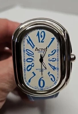Activa Watch Women 36mm Silver Tone Oval 30M Blue Band. Needs Battery AB - Image 1 of 3