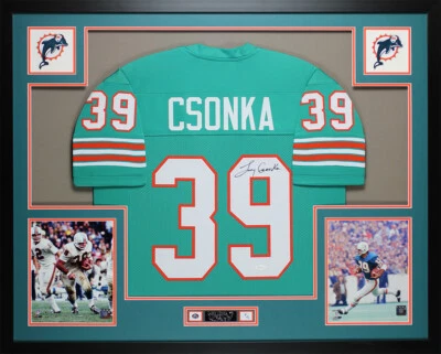 Larry Csonka Autographed and Framed Teal Dolphins Jersey Auto JSA COA — 第 1/4 张图片