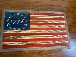 Handmade 1776 Betsy Ross Wooden American Flag Hand Crafted Signed ~19x11.5x1.5” - Picture 1 of 7