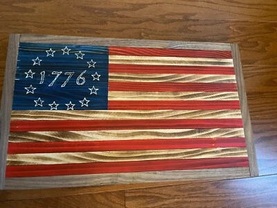 Handmade 1776 Betsy Ross Wooden American Flag Hand Crafted Signed ~19x11.5x1.5” - Image 1 of 4