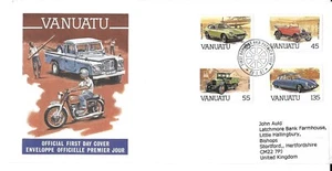 AUTOS ANTIGUOS F1316 HISTORIA POSTAL VANUATU FDC - 1987 AL REINO UNIDO  - Imagen 1 de 1