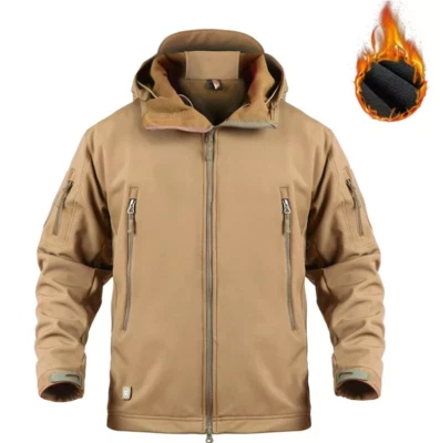 Men Jacket Waterproof Tactical Soft Shell Coat Fleece Lined Zip Up Hoodie Jacket - Image 1 of 4