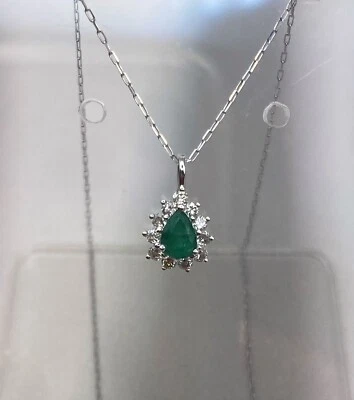 Set 900 Platin Kette Anhänger Collier Smaragd Diamant Edelstein (Weißgold Farbe) - Bild 1 von 4