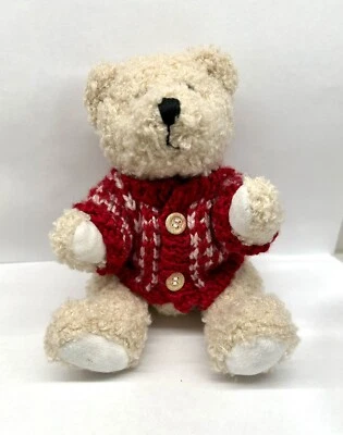 Tan Bear With Red Sweater Plush 6” By Hugfun -Christmas Bear - Image 1 of 4