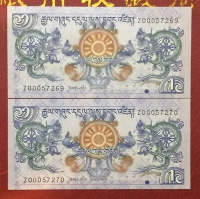 Bhutan Pair Runnings Nos 1 Ngultrum Replacement Bank Notes (UNC) #1 - Image 1 of 3
