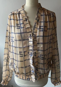 SCOTCH & SODA sportlich Bluse V-Neck gesmokt Tunika Rüschen kariert beige blau M - Bild 1 von 4