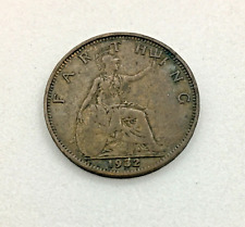 1932 UK Farthing coin King George V Boudica