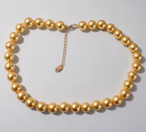 Vintage Stauer Faux Golden Pearl Necklace Gold Vermeil 925 Sterling Silver 16"+ - Picture 1 of 9