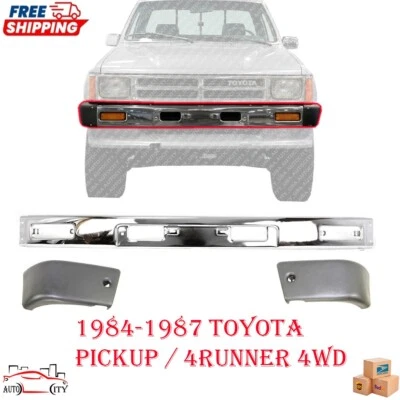 New Chrome Bumper Steel + Bumper End Cap 3Pc For 1984-1987 Toyota Pickup 4Runner Foto 1 de 4