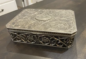 Vintage Silver Plate Victorian Jewelry Box Trinket Box Velvet Lined Godinger B96 - Picture 1 of 9