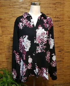 Blusa camicia rose floreali donna taglia XL manica lunga bottoni davanti est quinto - Foto 1 di 8